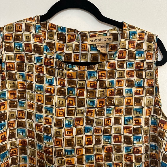 Notations Blouse Women’s Career Chic Square Design Sleeveless Round Neck Top - Picture 2 of 9